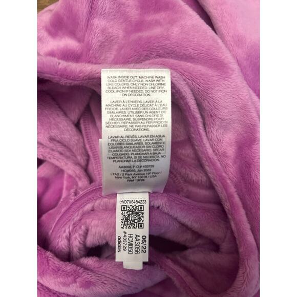 Fuzzy Pink Adidas Girls Hoodie with front pocket size XL size 16 velour feel - Picture 8 of 8
